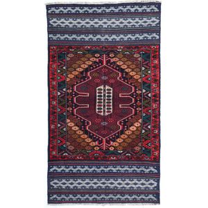 vloerkleed - gedeeltelijk handgeweven en handgeknoopt - Afghaanse tapijt - 087 x 154 cm - 100% wol –  handgesponnen wol - plantaardige verfstoffen