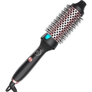 38 mm thermische borstel - warme luchtborstel voor volume haarstyling - krultang haarkam ronde borstel met lcd-display - reizen cadeaus voor vrouwen - zwart