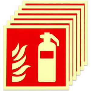 Brandblusser bord - 6 stuks stickers - Oplichtend PVC voor thuis, kantoor, bouwplaats en auto .