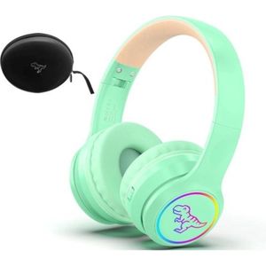 StayPowered Kinder Bluetooth Hoofdtelefoon - Perfect voor School & Reis - Veilig Volumeniveau - Heldere Geluidskwaliteit - met LED - Draadloos & Bekabeld - Versterkt Materiaal - Lange Batterijduur - Groen - Levering Sneller dan Aangegeven!