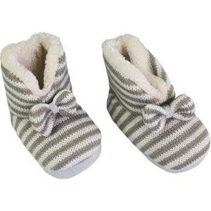 Baby Pantoffel Gestreept - Bruin / Grijs / Wit - Maat 16 / 17 - Pantoffels unisex - Warme pantoffels – Sloffen - Sloffen dames – Winter - Kerst cadeau – Kerstcadeau – Kerst – Sinterklaas – Cadeau -  Mode – Warm - Cozy