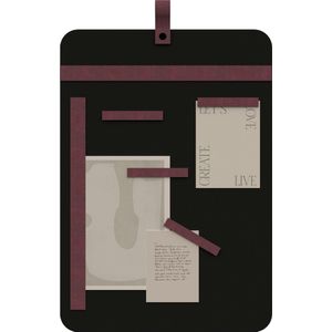 Magneetbord 50x35 Handles and more® | BORDO / zwart staal / rechte magneetstrips (inclusief 6 leren magneet accessoires)