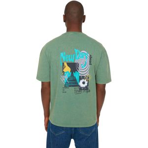 Trendyol Antraciet Oversized/Wide Cut Ronde Hals Korte Mouw Acid Wash Bedrukt T-Shirt Tmnss22Ts0838