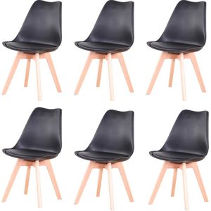 Roxana® Stoelen Eetkamer Met Zitkussens - Zwart - Set Van 6 - Eetkamerstoelen - Stoelen - Beukenhout Poten - Meubel