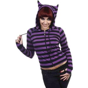 Banned - CAT EARS STRIPED Vest met capuchon - XL - Zwart/Paars