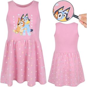 Bluey Bingo Roze meisjesjurkje met bandjes, katoen