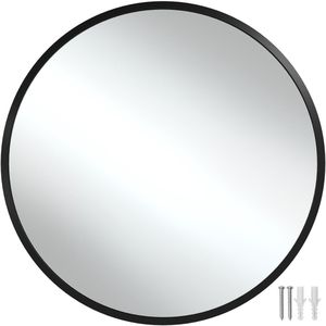 tectake® - Wandspiegel rond Fiona - Badkamerspiegel - Spiegel rond met stevig aluminium frame - Spiegel voor de badkamer, woonkamer of slaapkamer - Diameter van 80 cm