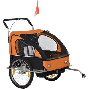 Fietskar Voor 2 Kinderen - Kinderfietskar Regenwerend Met Comfortabel Veersysteem - Fietskar Bagage Met 22 kg Draagkracht