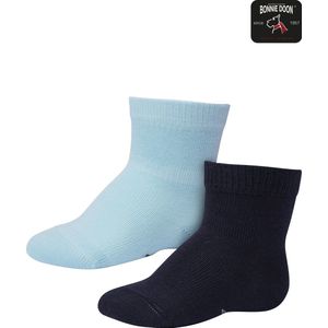Bonnie Doon Sokken Baby set Blauw 0/4 maand - 2 paar - Unisex - Organisch Katoen - Jongens en Meisjes - Stay On - Basis Sok - Zakt niet af - Gladde Naad - GOTS gecertificeerd - 2-pack - Multipack - Stratosphere - Dark Blue - OL9344012.475