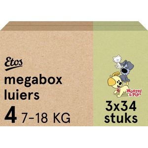 Etos Woezel & Pip Luiers Maxi Maat 4 - 7-18 kg - Megabox - 102 stuks