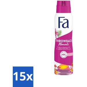 Fa - Deodorant Spray - Throwback Moments - Roze Lotus - 48 uur Bescherming - 150 ml - Bulkverpakking - 15 stuks