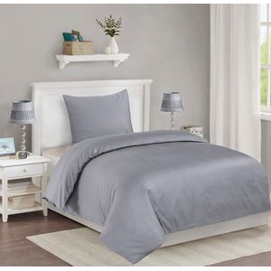 The Linen Collection - Dekbedovertrekset - Katoensatijn - Zilver - 140x220 - 300 Thread Count