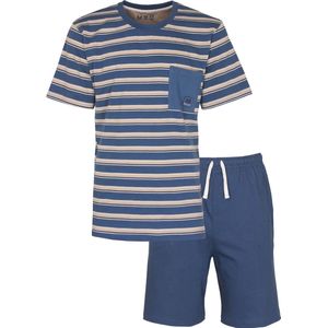 M.E.Q Heren Shortama - Pyjama Set - 100% Katoen - Blauw- Maat 3XL