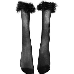 BamBella® Sokken panty stof Dames - Onesize Wit met veren net kousen