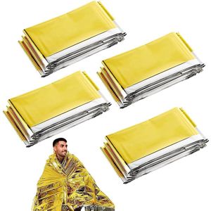 Nooddeken - 4 Stuks - Lsolatiedeken - 160x210cm - Reddingsdeken - Folie Deken Geïsoleerde Survival Dekens - Voor Buiten, Wandelen, Kamperen - Voor Eerste Hulp Noodgevallen - Goud / Zilver