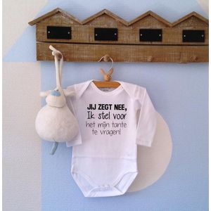 Baby Rompertje met tekst | Jij zegt nee ik stel voor het mijn tante te vragen | lange mouw | wit met zwart | maat 62/68