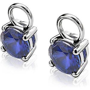 ZINZI zilveren oorbedels rond donkerblauw ZICH1300Q (zonder oorringen)