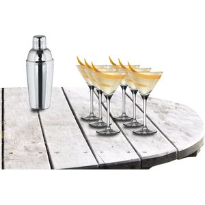 Arcoroc - Cocktailshaker 500 ML set met 6x stuks Martini cocktailglazen 260 ml