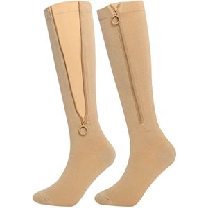 KANGKA® Steunkousen met Rits maat S/M - Compressiekousen - Compressiesokken - Beige