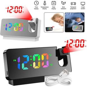 Digitale Projectiewekker met Groot LED Scherm, 180° Projectie, Dubbele Wekker en FM-Radio