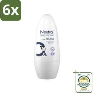Neutral - Deodorant Roller - Gevoelige Huid - Tegen Witte & Gele Vlekken - 0% Parfum, Kleurstof & Alcohol - 50 ml - Voordeelverpakking - 6 stuks - Gevoelige huid - Parfumvrij