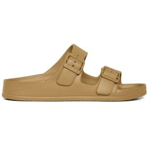 Camelkleurige bio teenslippers met gespen voor dames