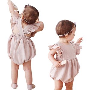 Joya Kids® Linnen Baby Boxpakje met Ruffles | Romper Meisje Zomer Outfit | Verjaardag / Fotoshoot | Maten 56 t/m 90 | 0 tot 24 Maanden | Baby en Peuter Luchtig Pakje | Oudroze | Maat 56