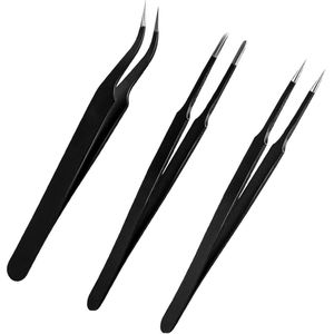 Precisie Pincet Set - Antistatisch, Roestvrij Staals, Rechte en Kromme Tip voor Sieraden, Ambacht en Elektronica