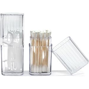 Wattenstaafjeshouder voor op reis, 2 stuks draagbare kleine wattenstaafjeshouder, doorzichtige plastic wattenstaafjesdispenser met stofdichte deksel voor haarbanden, tandenstokers en cosmetica