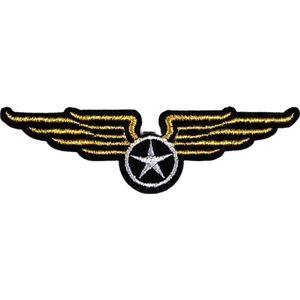 Airforce Aviator Wings Ster Strijk Embleem Patch 9.8 cm / 3 cm / Goud Wit Zwart
