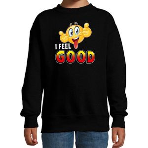 Funny emoticon sweater I feel good zwart voor kids - Fun / cadeau trui 98/104