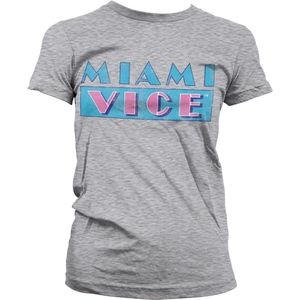 Miami Vice Distressed Logo Girly T-Shirt Damen Heather-Grey-M