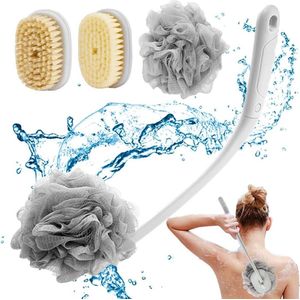 3-in-1 lichaamsborstel met lange steel voor douchen - afneembare rugschrobber - senioren mannen en vrouwen