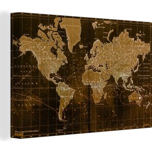 Canvas Wereldkaart - 60x40 - Wanddecoratie Klassieke wereldkaart in het bruin