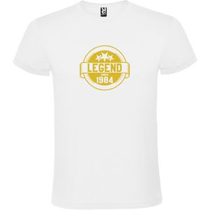 Wit T-Shirt met “Legend sinds 1984 “ Afbeelding Goud Size XXXXXL