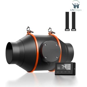 LifeStages - Afzuiging Kweektent - 4 Inch Inline Ventilator Met Temperatuur Vochtigheidsregelaar - Stille Luchtinlaat Ventilator Voor Kweekruimte - Verwarming Koeling Kanaal Versterker Voor Kweken En Planten Met LED Grow Light - Zwart