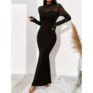 Sexy elegant jurk corrigerende zwarte maxi mesh feest kerst lichte stretch jurk speciale gelegenheidsjurk maat S