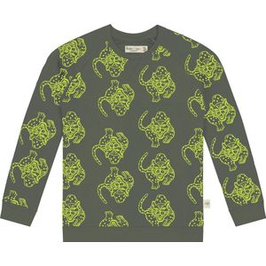 Smitten Organic 'Camping Magical Leopard' All Over Print Pullover Long Sleeve in Balsam Green kleur
