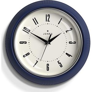 Ronde Retro Wandklok - The Ketchup Round Clock - Makkelijk leesbare cijfers, zwarte wandklok perfect als keukenklok, kantoorklok, woonkamerklok - Retro klok 25cm - Indigo blauw