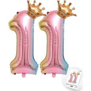 Cijfer Ballon nummer 11 - Prins - Prinses - Royal Rainbow - Ballon - Regenboog Unicorn Kleuren - Prinsessen Verjaardag