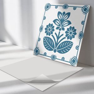 Wallfluent Vinyl Wandpaneel - Bloemen decoratief patroon Zelfklevende Wandbekleding - 50 cm x 50 cm - Blauw Vinyl Wandpaneel - 4 stuks - Vierkant Wandbekleding Vinyl - Bloemen Wandpaneel - Wandpaneel PVC - Wandpaneel Keuken en Badkamer