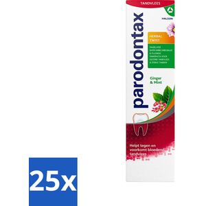 25 x Parodontax - Tandpasta - Herbal Twist - Ginger & Mint - 75 ml - Tandpasta - Tandvleesbescherming - Gember En Munt - Gezond Tandvlees - Tandplak Verwijderen
