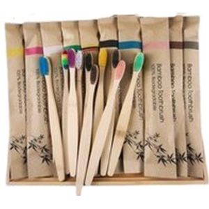 10 Stuks Bamboe Tandenborstel - 10 verschillende kleuren  - Zacht / Medium - Biologisch afbreekbaar
