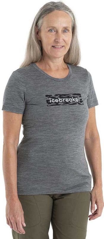 Icebreaker 150 Tech Lite Ii Iceb Logo Camo Merino T-shirt Met Korte Mouwen Grijs M Vrouw