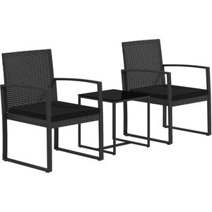 Stemily Tuinset - 2 Stoelen & Salontafel - Glazen Blad - Inclusief Kussens - Verwijderbare Hoezen - Verstelbare Poten - 54x58x77cm