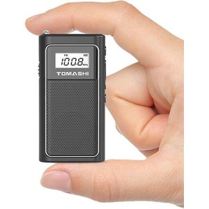 TOMASHI Kleine draagbare FM-radio met USB-opladen, zakradio met micro-SD-weergave en ingebouwde oplaadbare lithiumbatterij, compact en licht