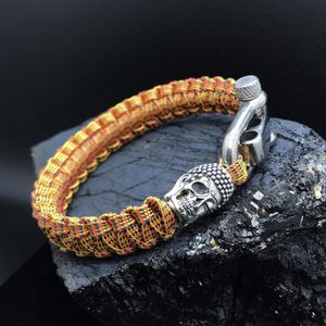 Paracord Armband met 925 Zilveren 3D Skull / Buddha Bedel (Spacer) van 12 gram Zilver, Stainless Steel (RVS) slot verstelbaar in 3 maten .