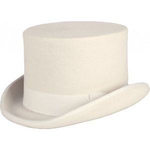 KIMU Luxe Hoge Hoed Wit - Hoog Model - Maat 61 - 100% Wol - Heren Man - Gebroken Witte Tophat Wolvilt Bruidegom Bruiloft Pimp Festival