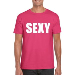 Sexy tekst t-shirt roze heren S