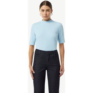 Comma - T-shirt - Sky blue - Rib-look